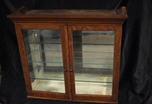 Antique Cherry Wood and Mirror Backed, Glass Shelves,: Antique Cherry Wood and Mirror Backed, Glass Shelves, Display Case/ Cabinet. W.D. Allison Co., Vintage/ Antiques