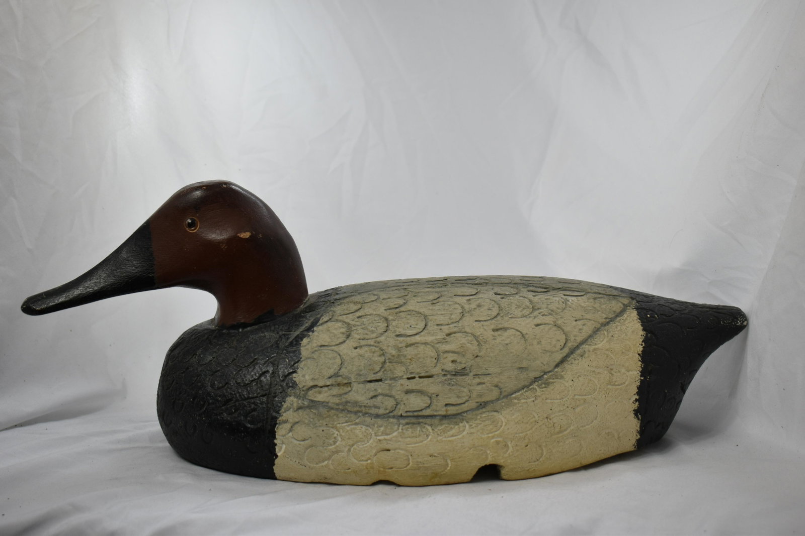 Canvasback Drake Duck Decoy, Schmidt School Feather: Canvasback Drake Duck Decoy, Schmidt School Feather Stamping, Solid Wood, Hunting, Vintage/ Antiques