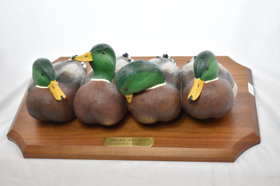 Board Meeting: Board Meeting' Mallard Drakes Duck Desk Placard, Vintage/ Antiques