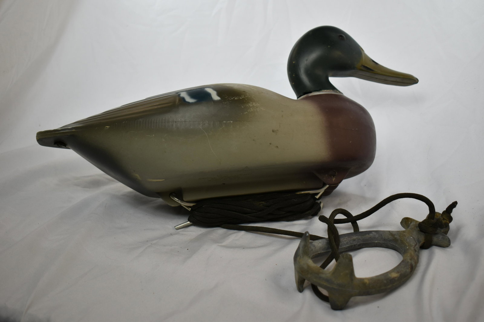 Mallard Drake Duck Decoy, Plastic Hollow Body With: Mallard Drake Duck Decoy, Plastic Hollow Body With Weight and Line, Hunting, Vintage/ Antiques