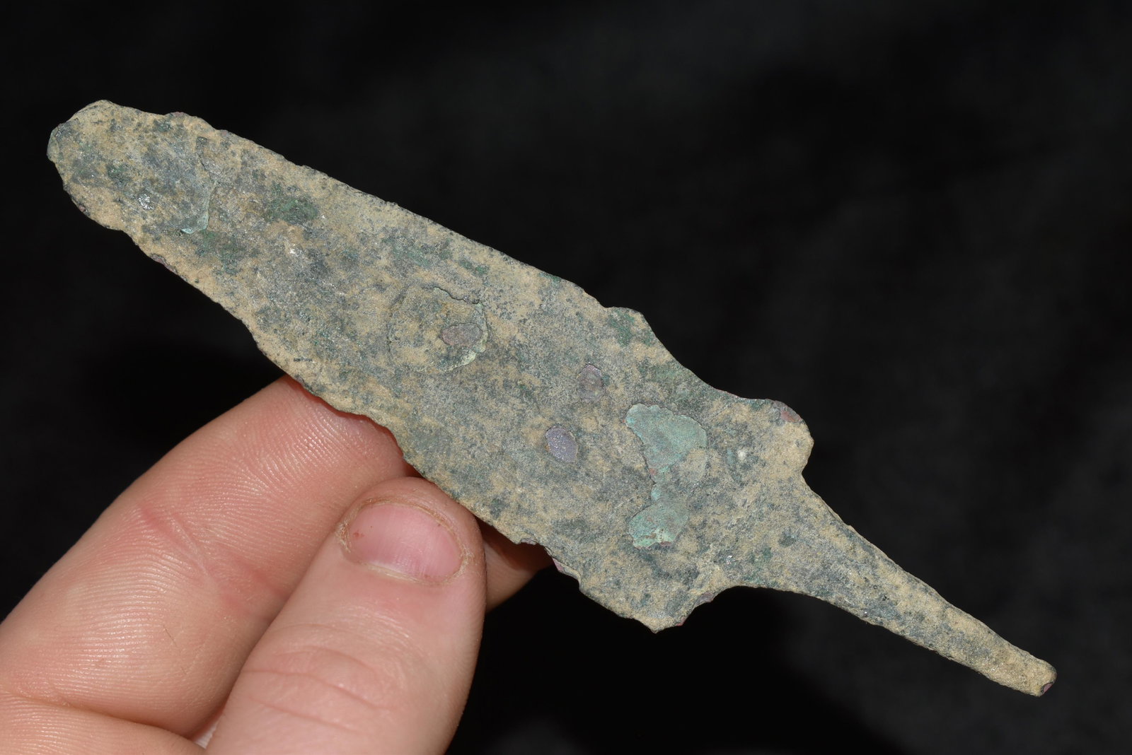A fine Luristan bronze spear point, ca. 800 â€“ 600 BC.: A fine Luristan bronze spear point, ca. 800 â€“ 600 BC. It is 4-3/4” long and has a squared shaft and strong mineral encrustation