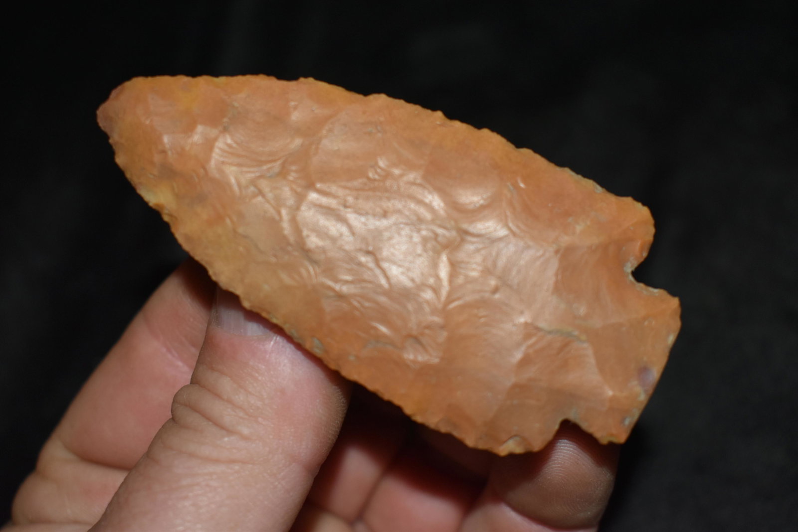 3 1/4" Scottsbluff or Short Based Hardin: 3 1/4" Scottsbluff or Short Based Hardin. This blade falls in to either the cody family or is a short base hardin that hasnt been resharpened. It was a creek find by Jeff Clickner in Randolph Co., Mo.
