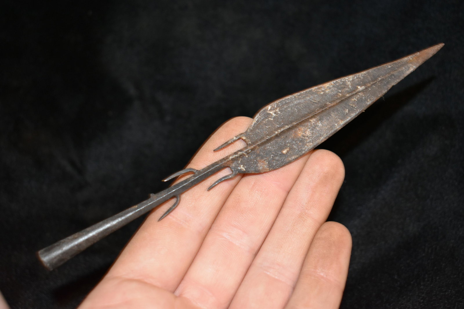 6 1/4" Barbed African Fishing Spear Head, African: 6 1/4" Barbed African Fishing Spear Head, African Relics, 1800's, Antique