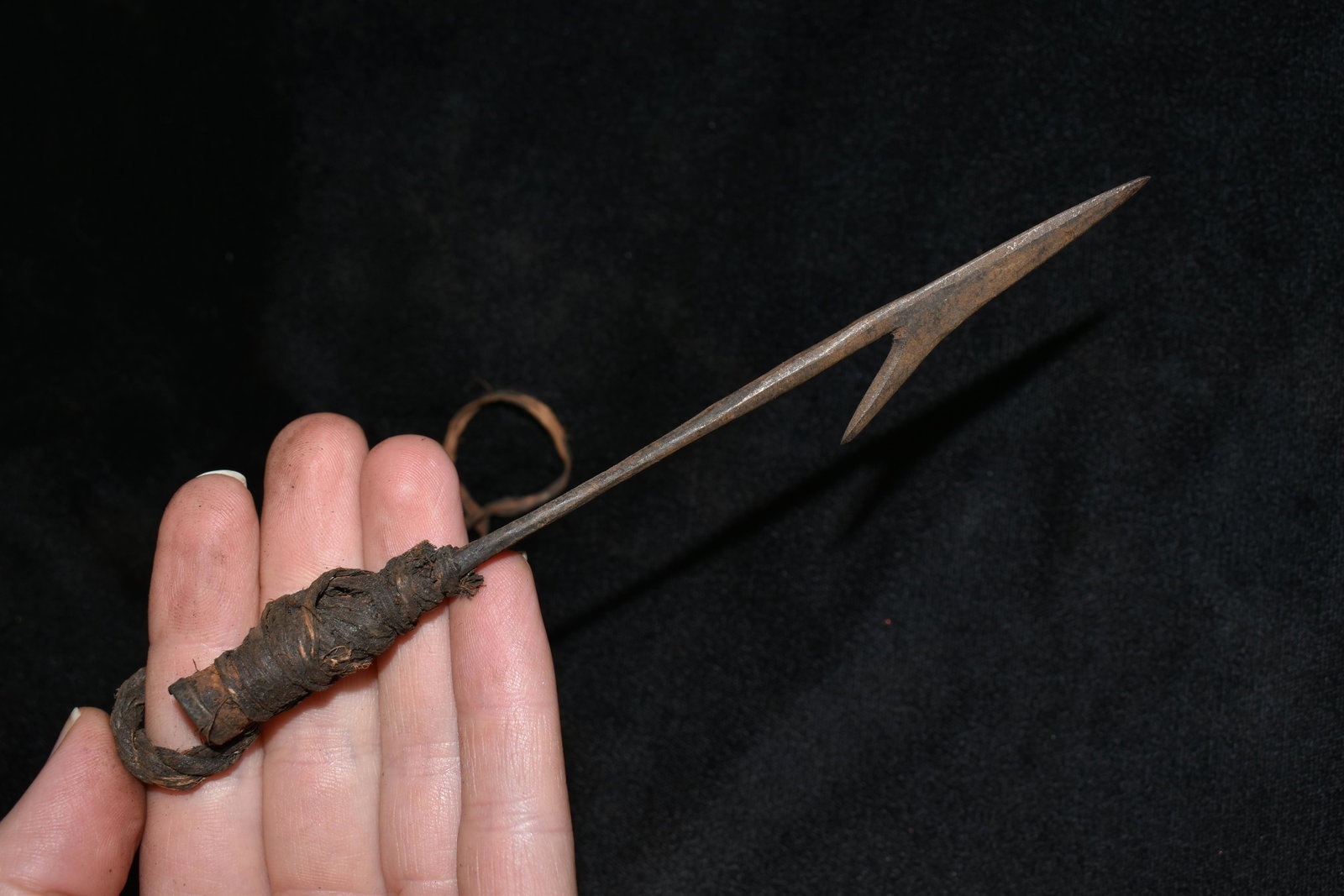 6 1/2" Barbed African Fishing Spear Head, African: 6 1/2" Barbed African Fishing Spear Head, African Relics, 1800's, Antique
