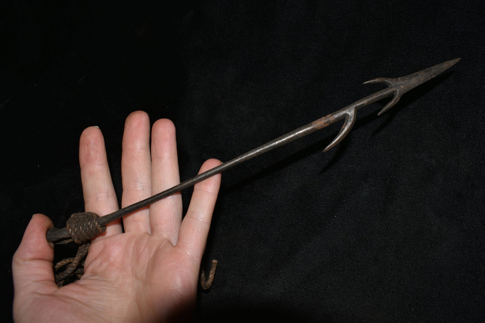 10 1/2" Barbed African Fishing Spear Head, African: 10 1/2" Barbed African Fishing Spear Head, African Relics, 1800's, Antique