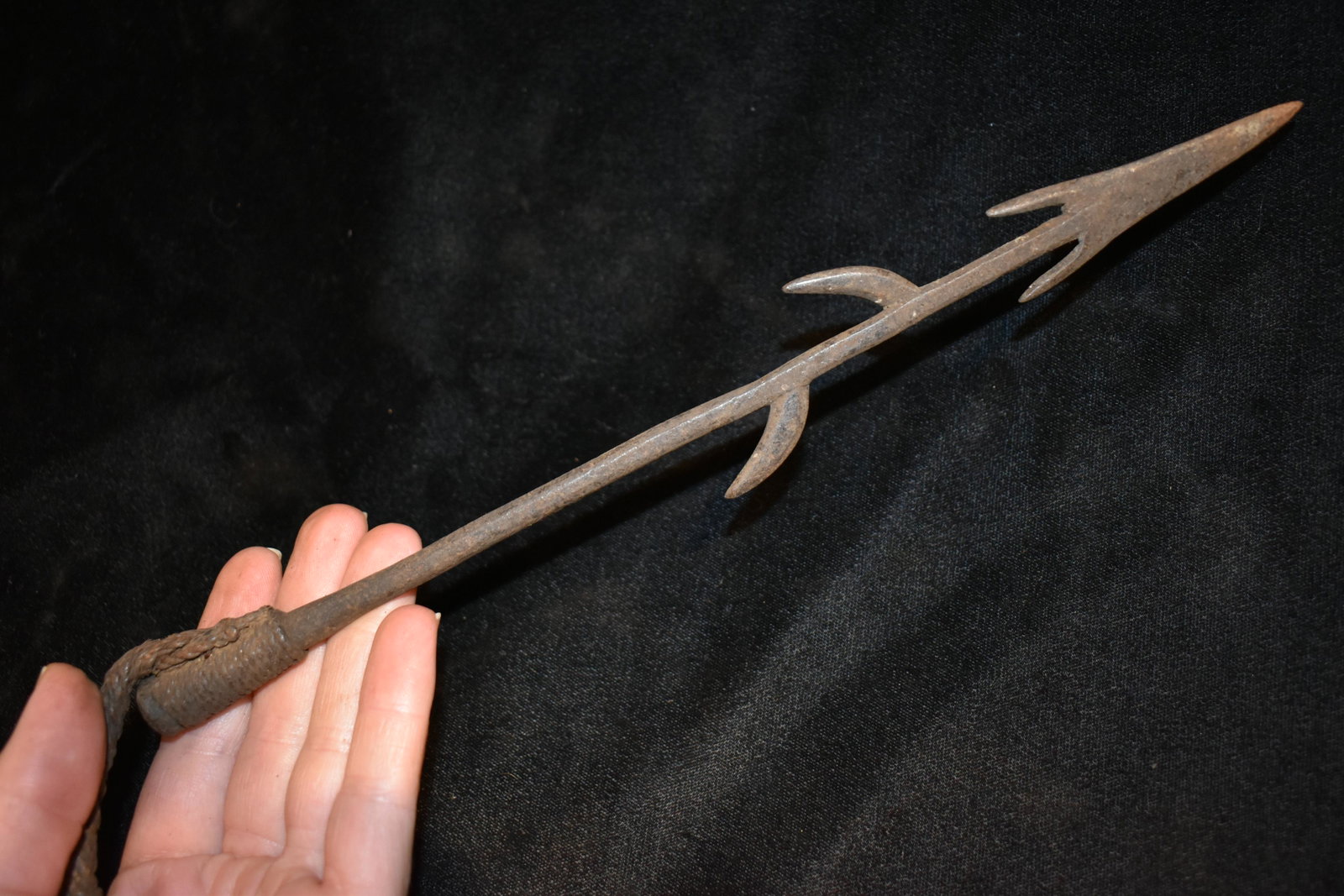 10 1/3" Barbed African Fishing Spear Head, African: 10 1/3" Barbed African Fishing Spear Head, African Relics, 1800's, Antique