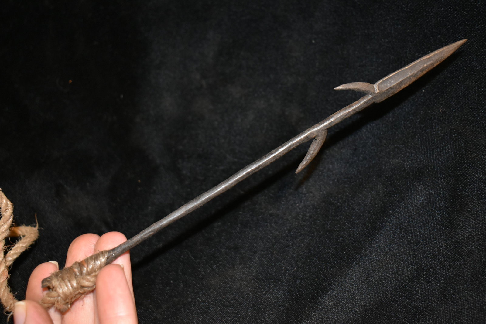 8" 1/2" Barbed African Fishing Spear Head, African: 8" 1/2" Barbed African Fishing Spear Head, African Relics, 1800's, Antique