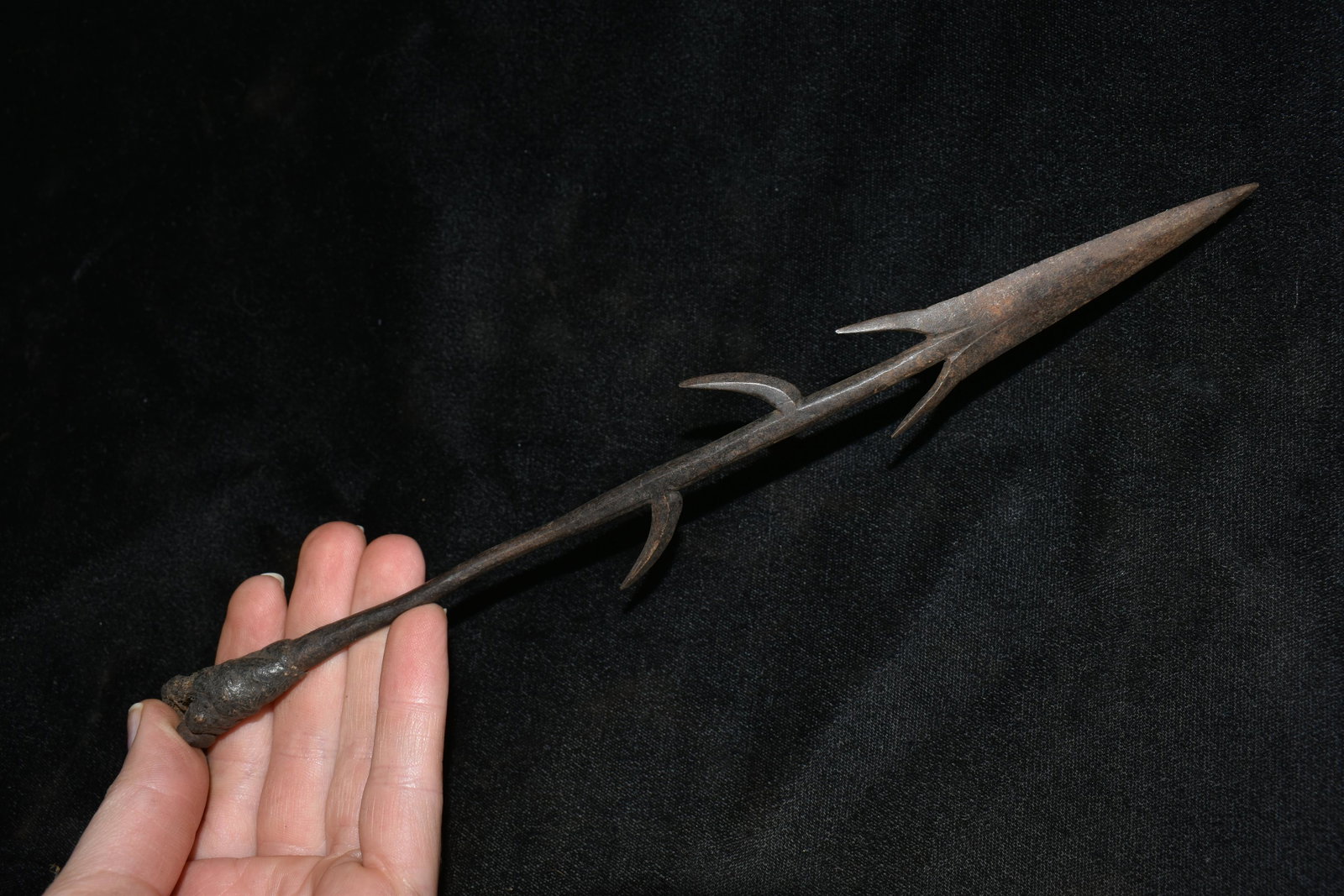 10 1/4" Barbed African Fishing Spear Head, African: 10 1/4" Barbed African Fishing Spear Head, African Relics, 1800's, Antique