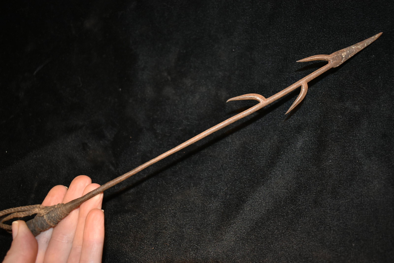 11 3/4" Barbed African Fishing Spear Head, African: 11 3/4" Barbed African Fishing Spear Head, African Relics, 1800's, Antique