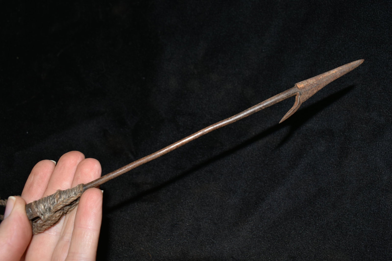 8 3/4" Barbed African Fishing Spear Head, African: 8 3/4" Barbed African Fishing Spear Head, African Relics, 1800's, Antique