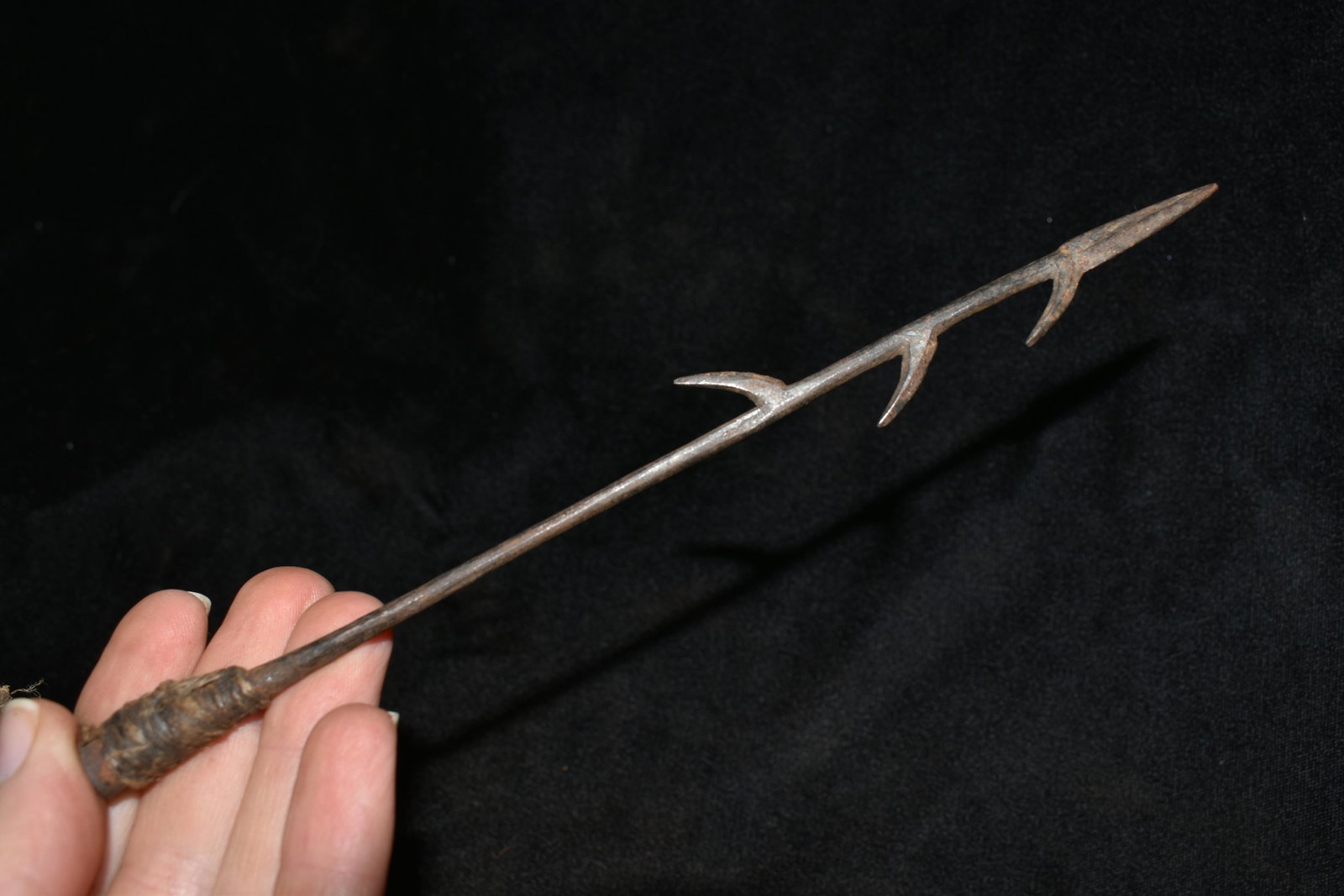 7 1/2" Barbed African Fishing Spear Head, African: 7 1/2" Barbed African Fishing Spear Head, African Relics, 1800's, Antique