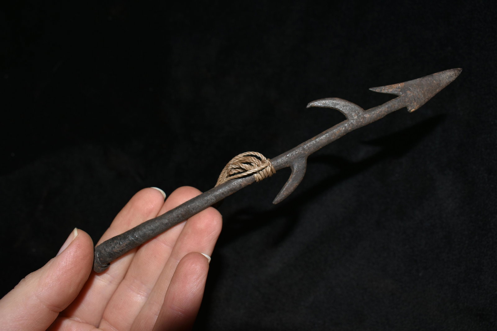 7 1/8" Barbed African Fishing Spear Head, African: 7 1/8" Barbed African Fishing Spear Head, African Relics, 1800's, Antique