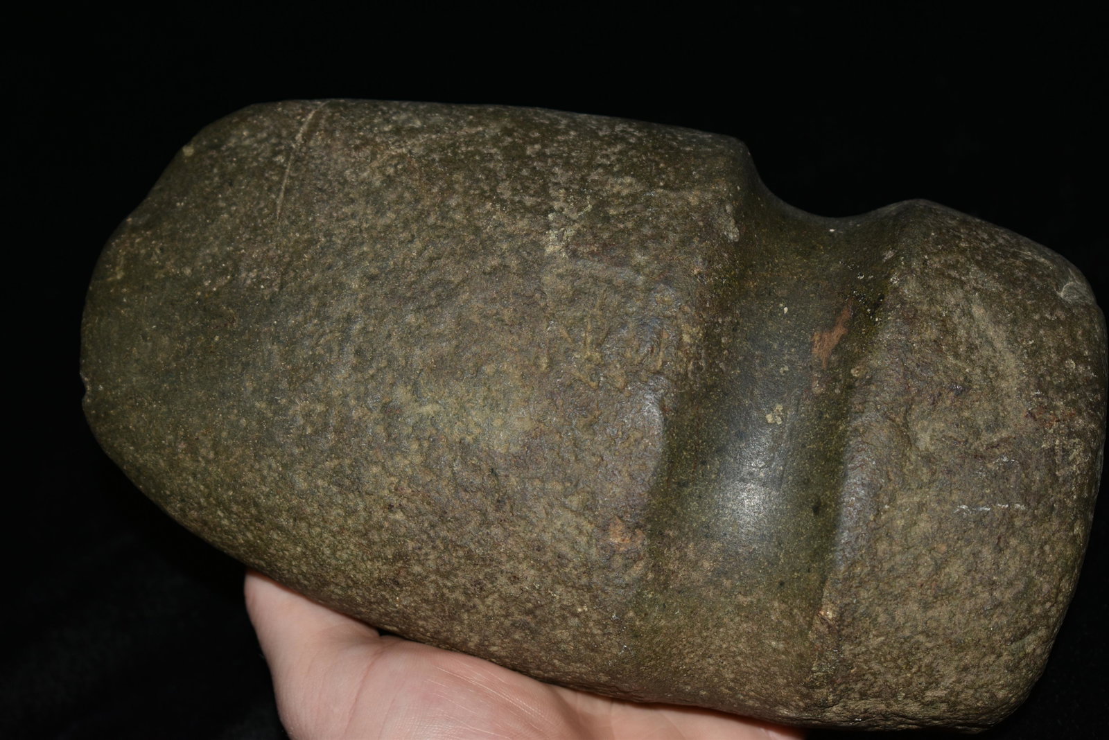 8 1/2" Three Quarter Groove Axe, Found in Pinke Co. IL,: 8 1/2" Three Quarter Groove Axe, Found in Pinke Co. IL, This lot comes out of the lifetime collection of C. Michael Kussman of Marceline Missouri. Mr. Kussman was a avid livestock auctioneer who throu