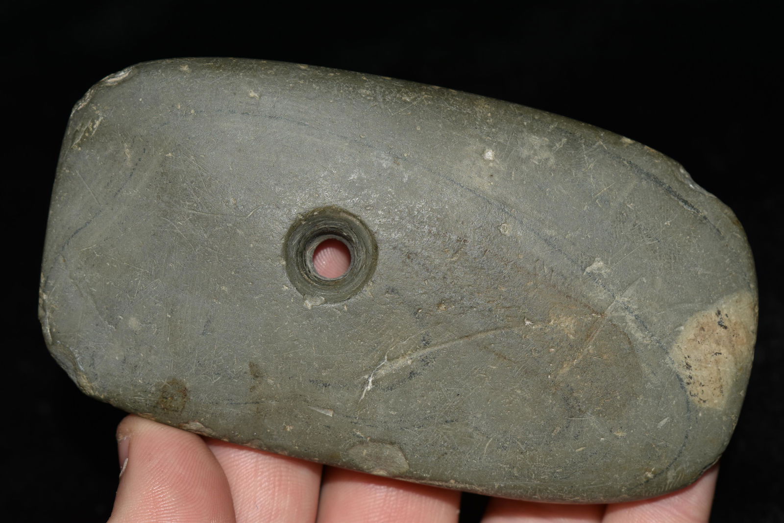 4 1/4" Trapazoidal, Slate Pendant, Found in Wabash Co,: 4 1/4" Trapazoidal, Slate Pendant, Found in Wabash Co, IN, From the George Hoke Macomb IL Collection, Native American Artifacts