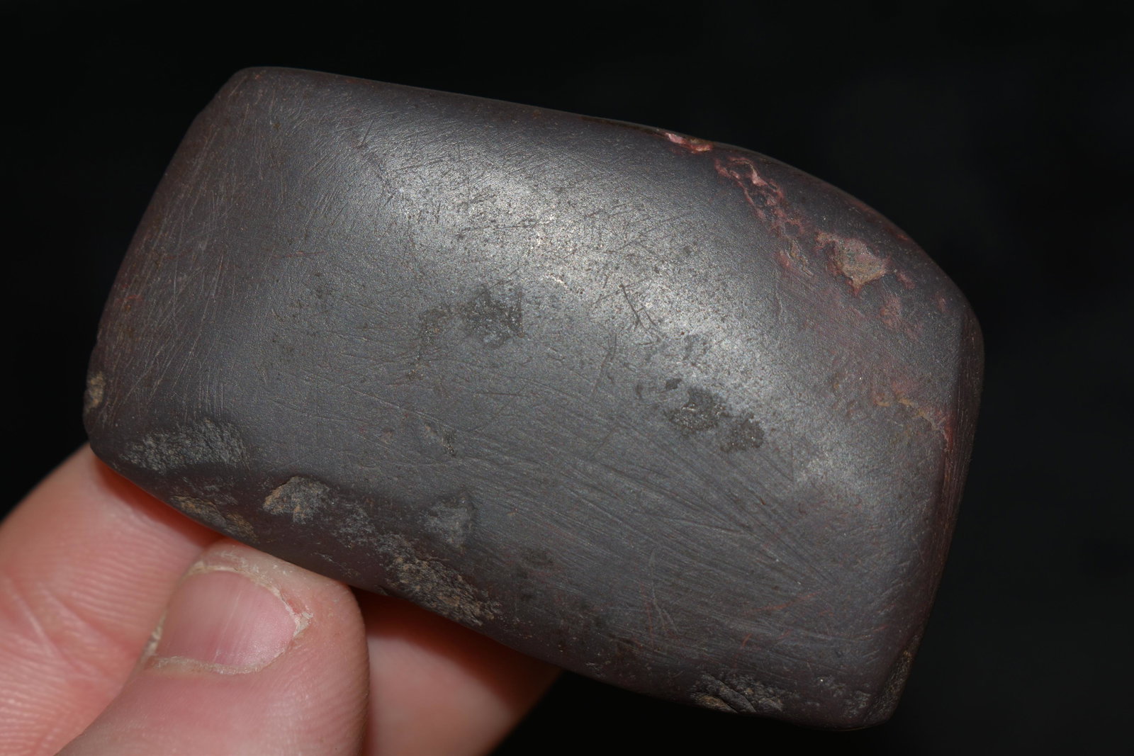 2 1/4" Hematite Celt, found by Dan Simmons in Lincoln C: 2 1/4" Hematite Celt, found by Dan Simmons in Lincoln Co., Missouri Authentic Native American Artifact