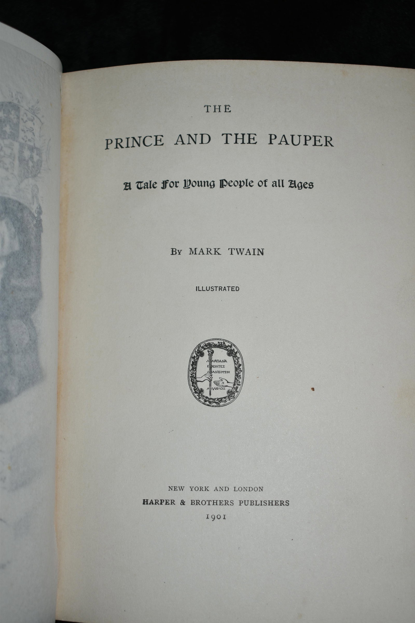 1901 The Prince and the Pauper: The Prince and the Pauper; a tale for young people of all ages by Mark Twain. Published by Harper & brothers, New York and London (1901). Publishers original red cloth hardback with gold print. Fading