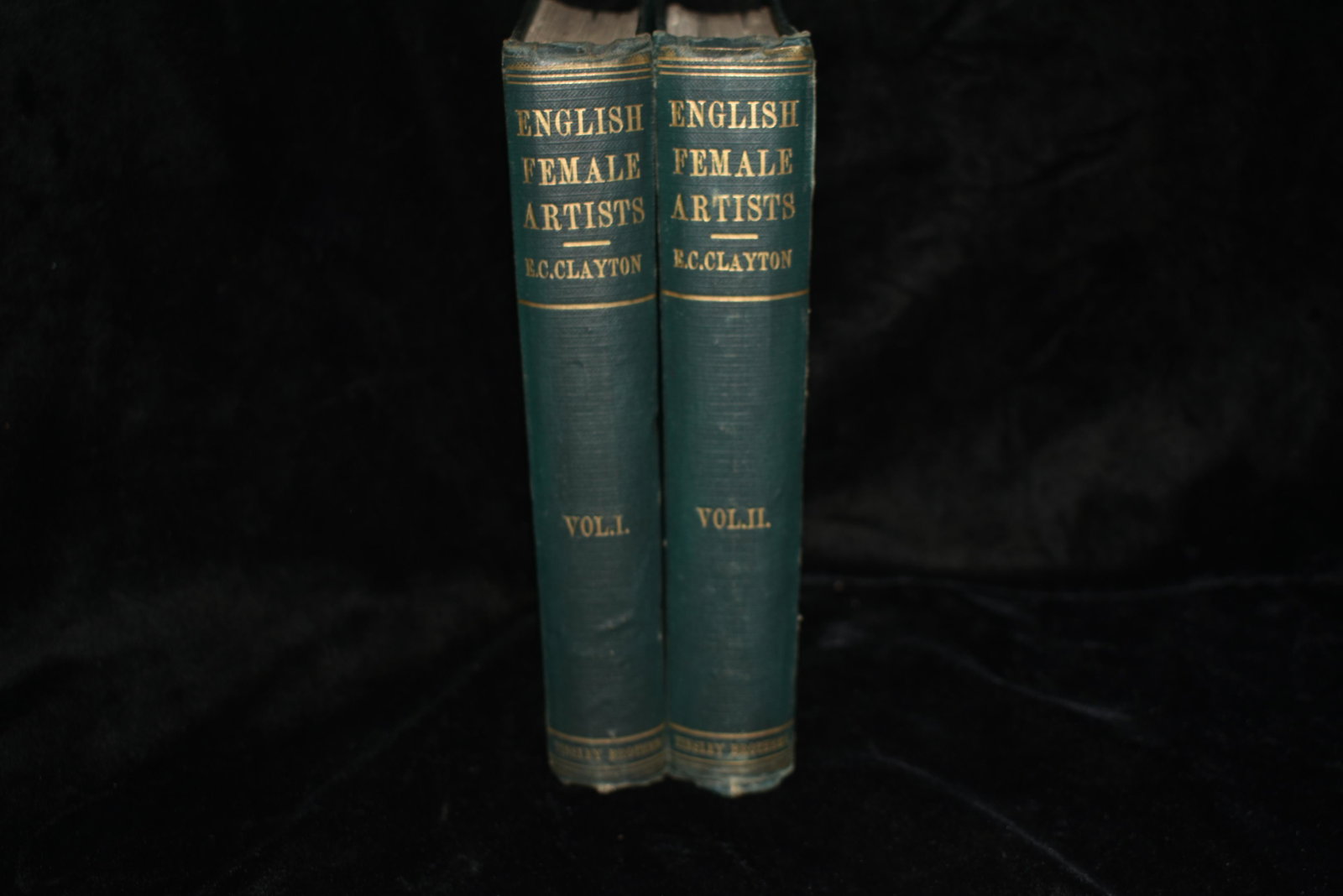 1876 English Female Artists 1st Ed: English Female Artists by Ellen C. Clayton. Published by Tinsley Brothers, London (1876). 1st Edition. 2 Volume set. Publishers original green cloth hardbacks with gold print. Good to very good condit
