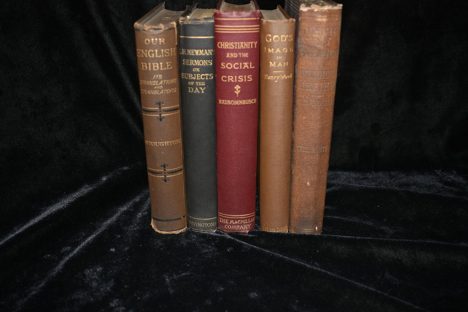 5 1800's Books on Christianity: The Origin and Development of Religious Belief: Part II. Christianity by S. Baring-Gould 1870 Some shelf wear to corners; SERMONS BEARING ON SUBJECTS OF THE DAY by John Henry Newman 1885 (Very Good +