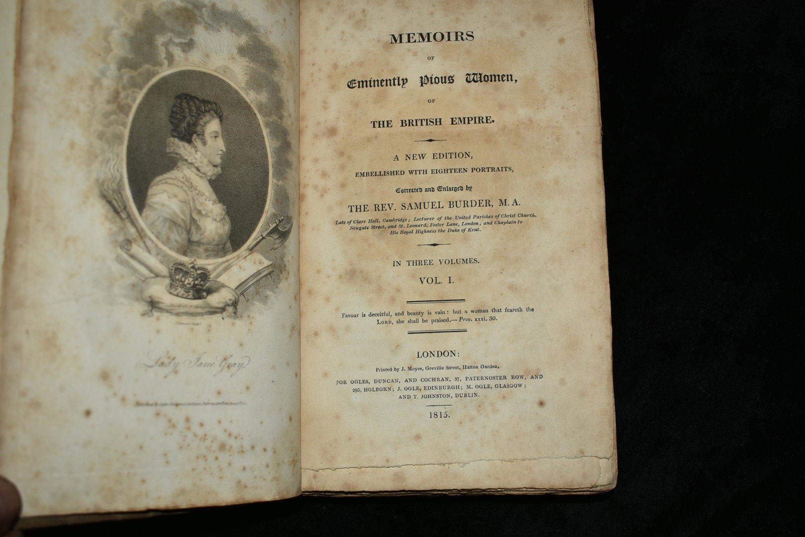 1815 Memoirs of Eminently Pious Women: 1815 Memoirs of Eminently Pious Women, of the British Empire by George Jerment; Henry Hoppner Meyer; James Hopwood; Samuel Burder; Thomas Gibbons. Published by J. Moyes, Greville Street , Hatton Garde
