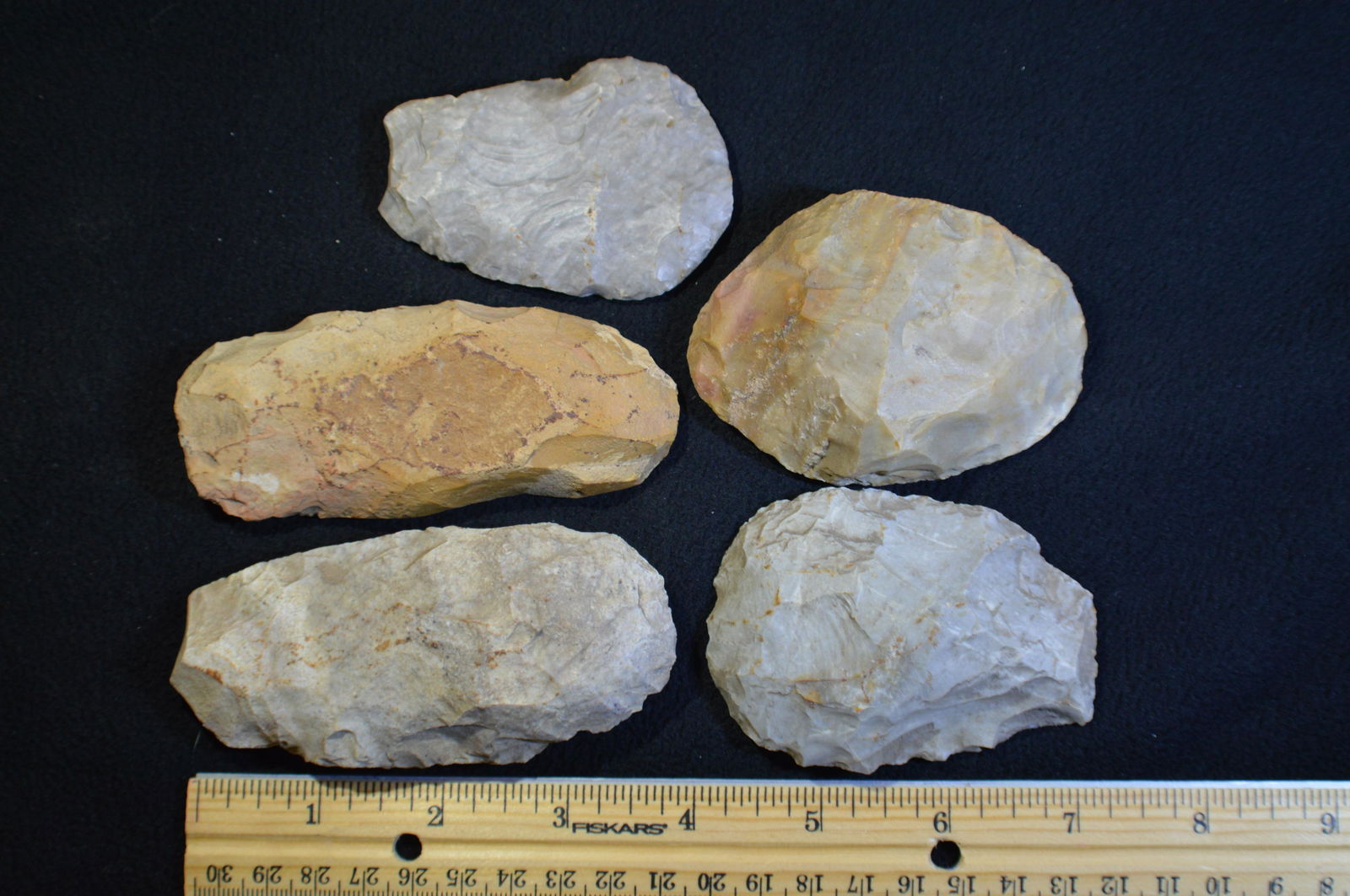 5 Scrapers Longest is 4 1/16 " Found in Pulaski Co. IL (1 of 2)