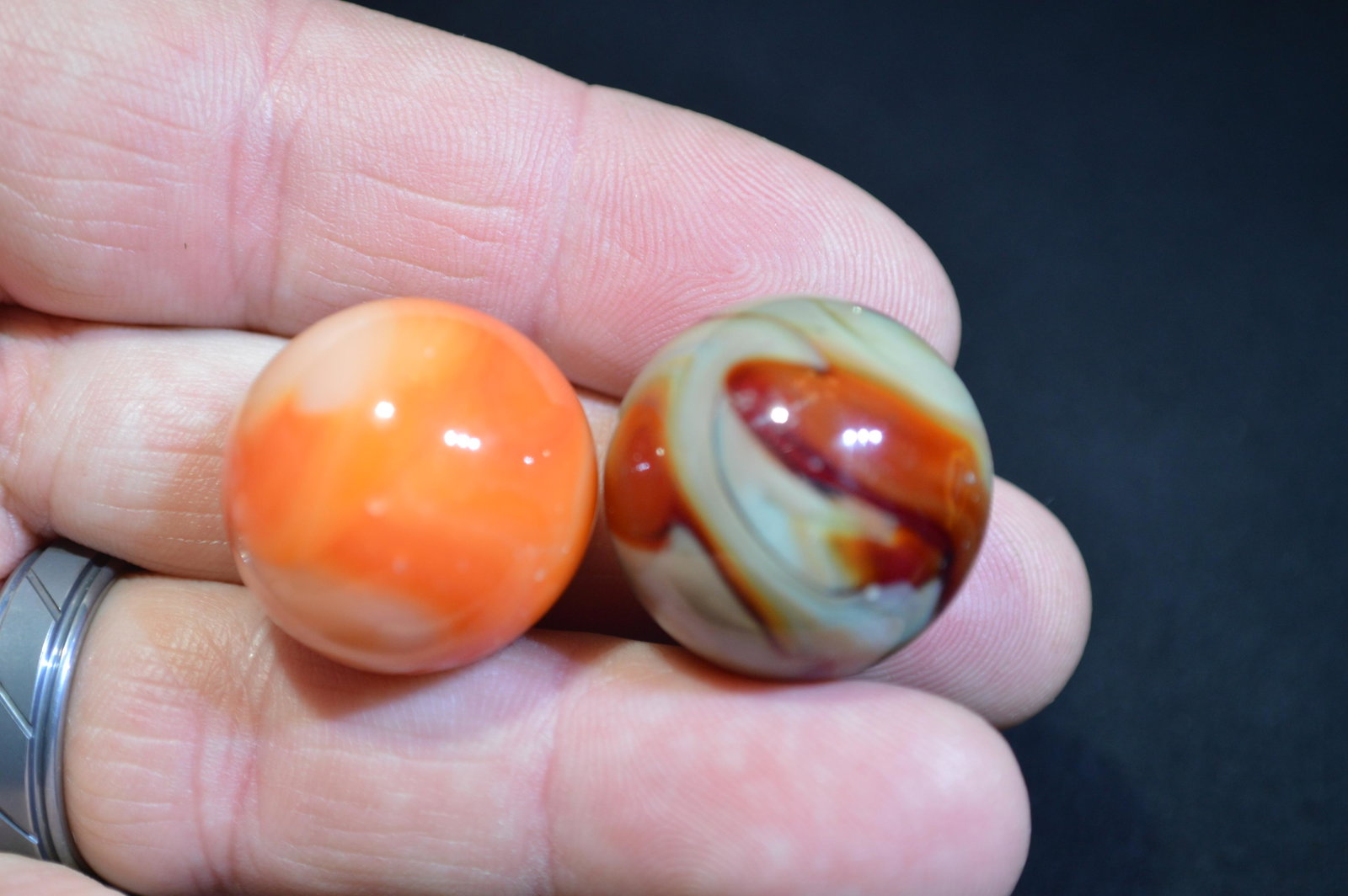 2 Christensen Agate Co. Shooter Marbles in Great: 2 Christensen Agate Co. Shooter Marbles in Great Condition