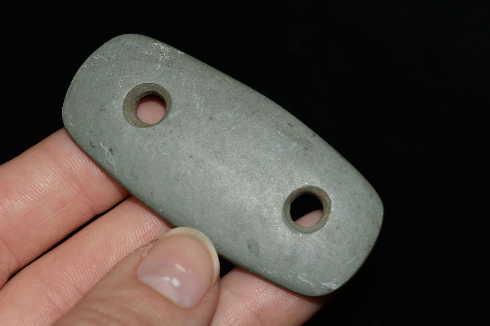 2 1/2" Slate Gorget, Reproduction, Great Study Relic: 2 1/2" Slate Gorget, Reproduction, Great Study Relic