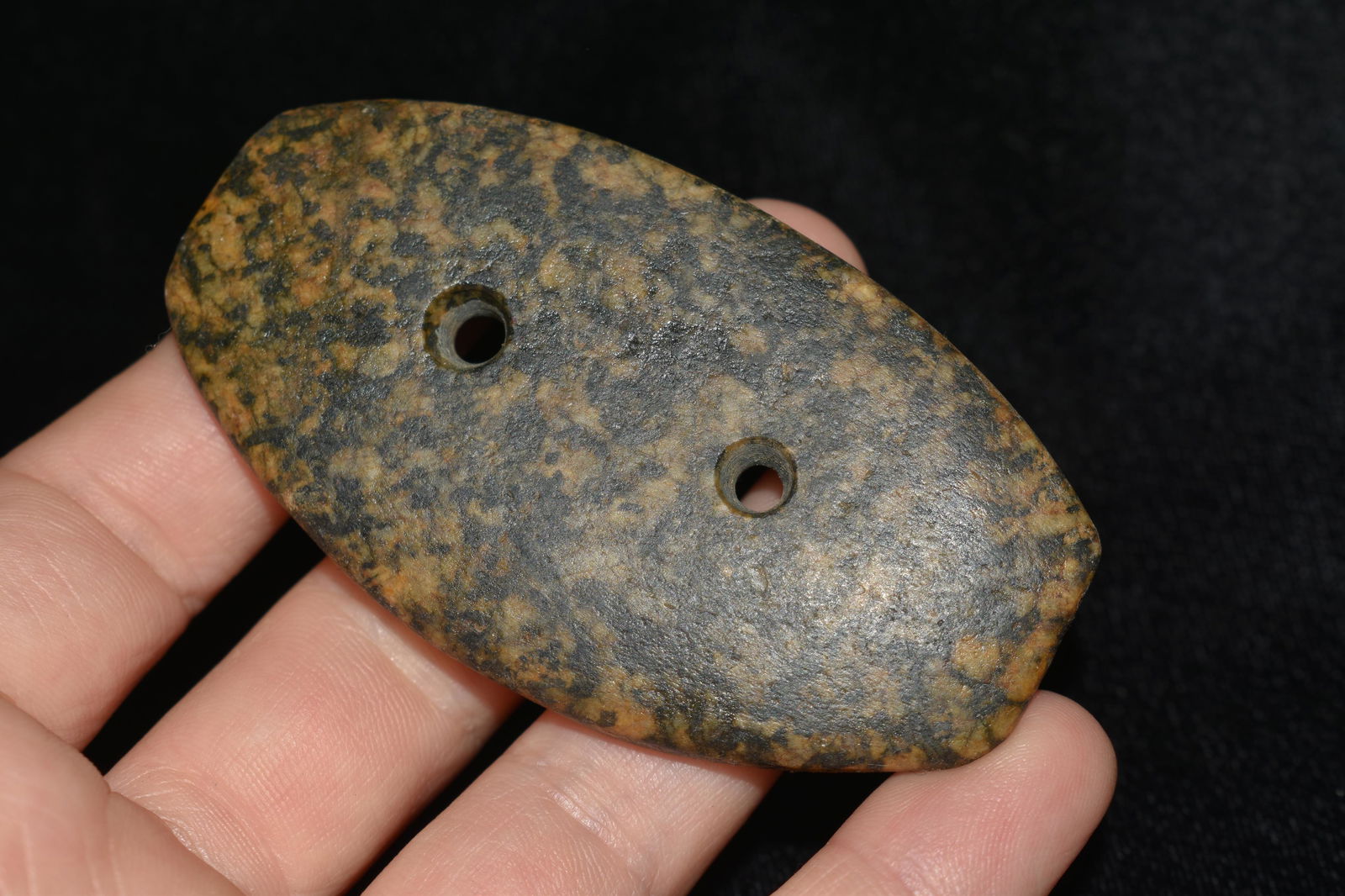 3" Double Holed Gorget, Reproduction, Great Study Relic: 3" Double Holed Gorget, Reproduction, Great Study Relic