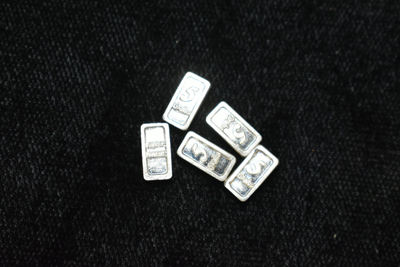 LOT OF 5 FIVE GRAIN PURE SILVER MINI BARS, BULLION, (1 of 2)