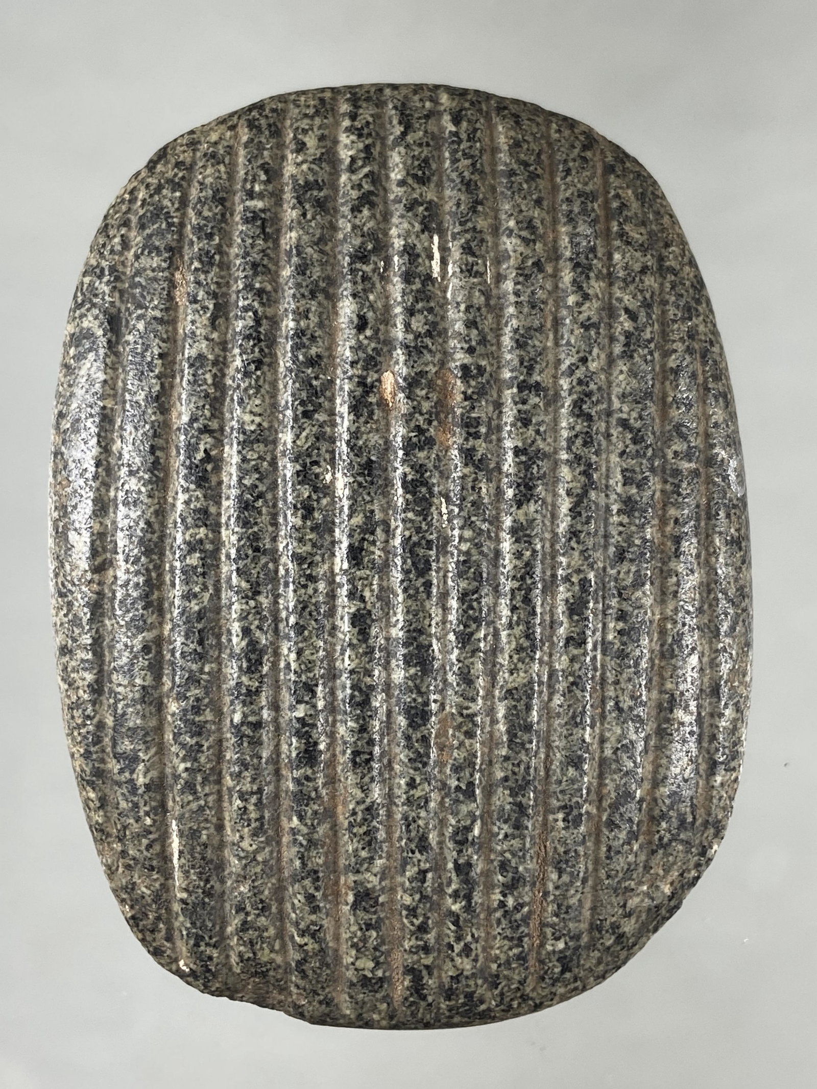 NICE MAYAN GROOVED STONE BARK BEATER, COLORFUL ENGRAVED: NICE MAYAN GROOVED STONE BARK BEATER, COLORFUL ENGRAVED TOOL, PRE-COLUMBIAN, MEXICO