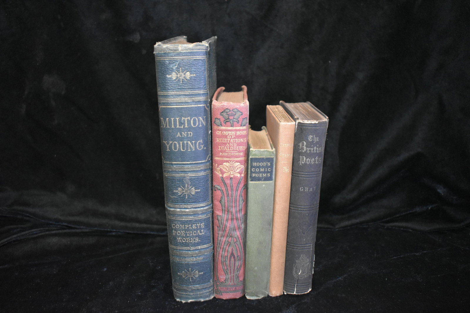 Collection of 5 1800's Poetry Books: THE POETICAL WORKS OF THOMAS GRAY by THOMAS GRAY. Edited with a life by John Mitford. Published by Boston: Little, Brown And Company 1858. Corners and spine have a lot of wear, otherwise good conditio