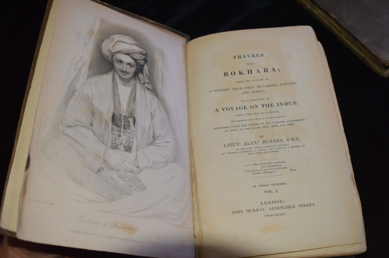 1834 Travels Into Bokhara 1st Edition: Travels Into Bokhara; Being The Account of A Journey from India Into Cabool, Tartary And Persia; Also Narrative of a Voyage on the Indus by Alexander Burnes. Published by John Murray, London (1834). V