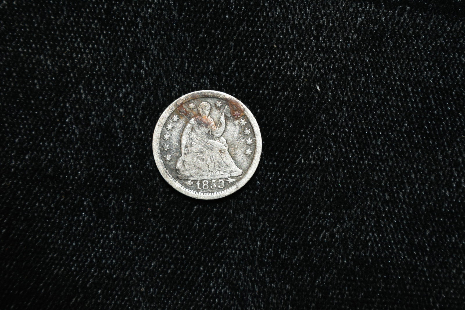 1853 Silver Half Dime, Early US Obsolete Coin: 1853 Silver Half Dime, Early US Obsolete Coin