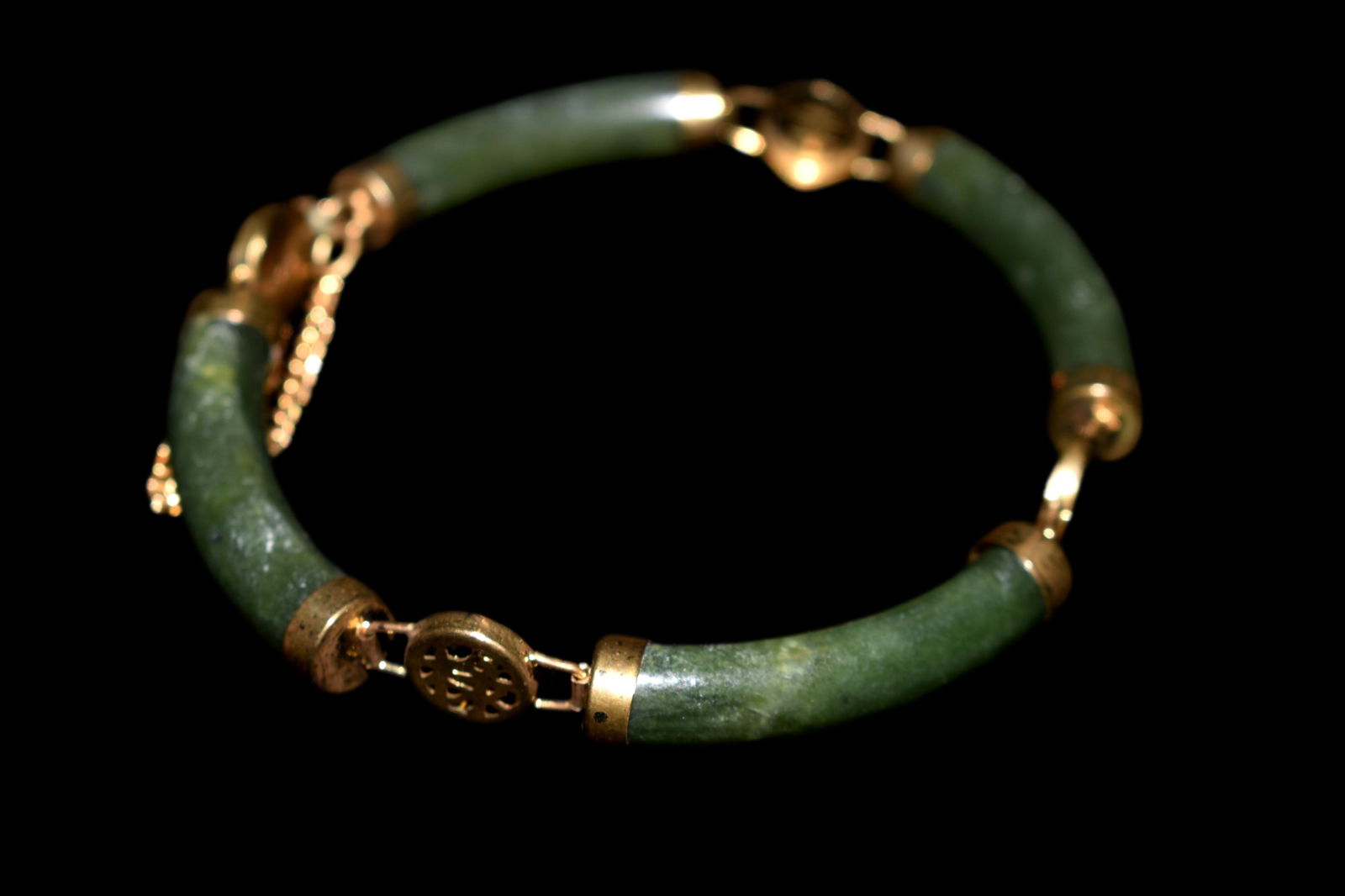 Vintage Jade and Gold Bracelet with Safety Chain, (1 of 4)