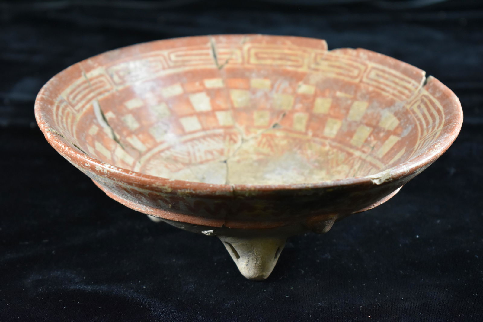 8" Pre Columbian painted Tripod Bowl, Broken and (1 of 4)
