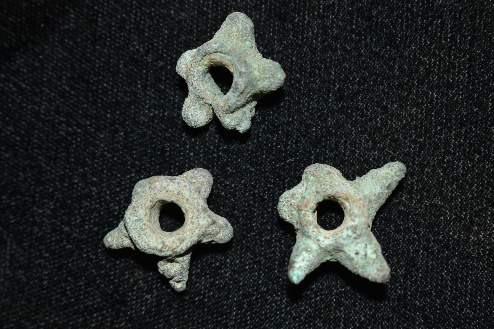 Lot of 3 1" Chimu/ Inca Copper Mace Head Pendants, Peru (1 of 3)