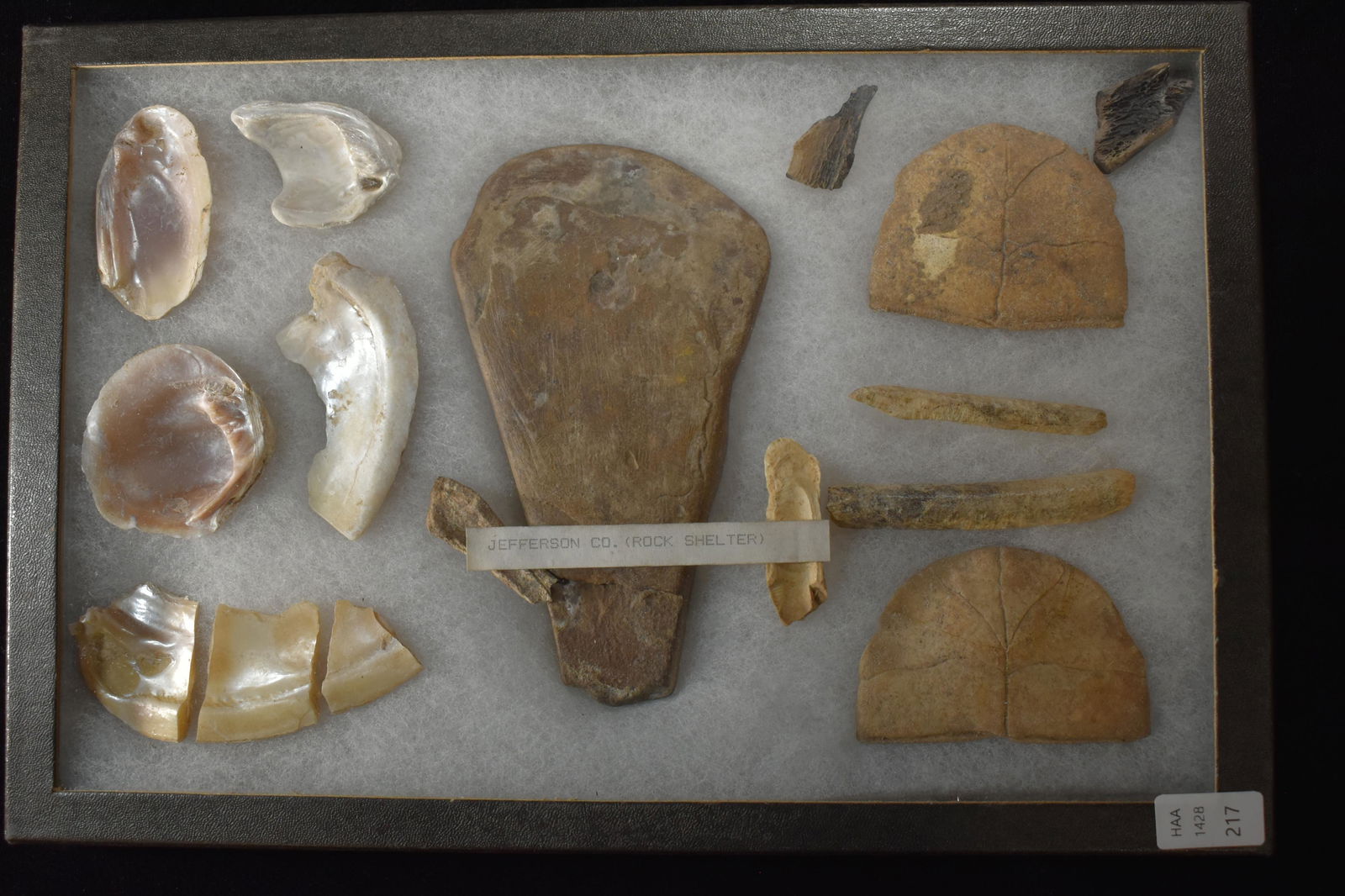 Frame of 11 Shell Tools, OH,  Native American Artifacts (1 of 3)