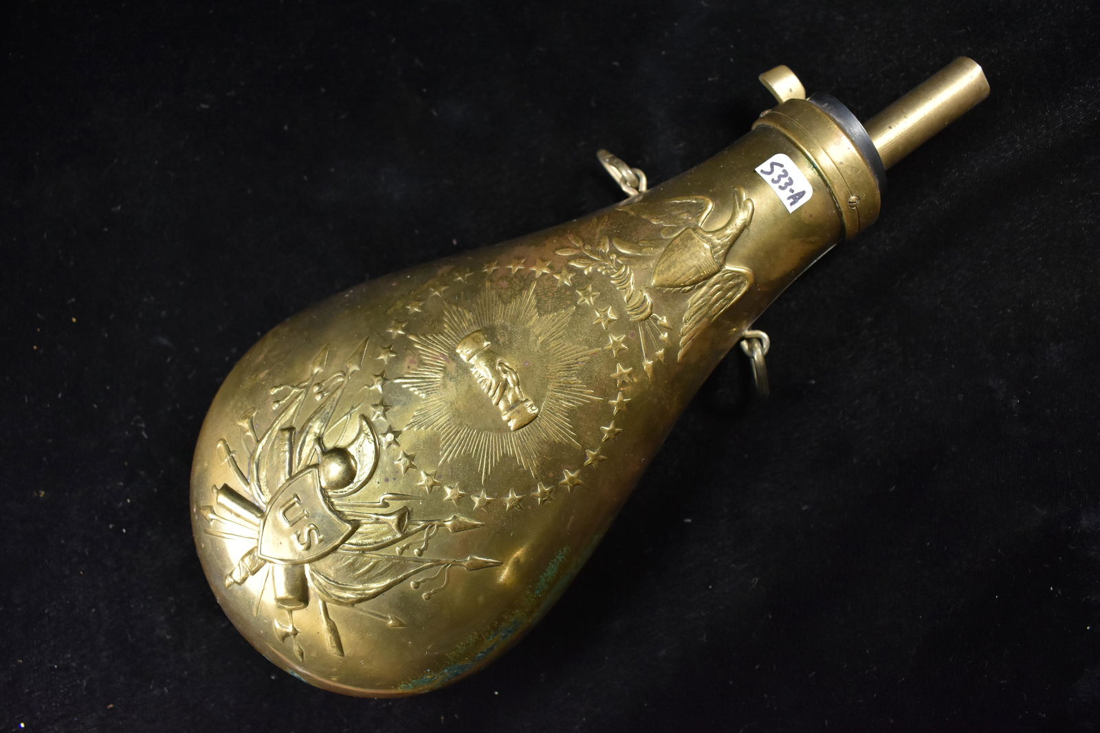 9" Brass Powder Flask, Decent Condition (1 of 4)