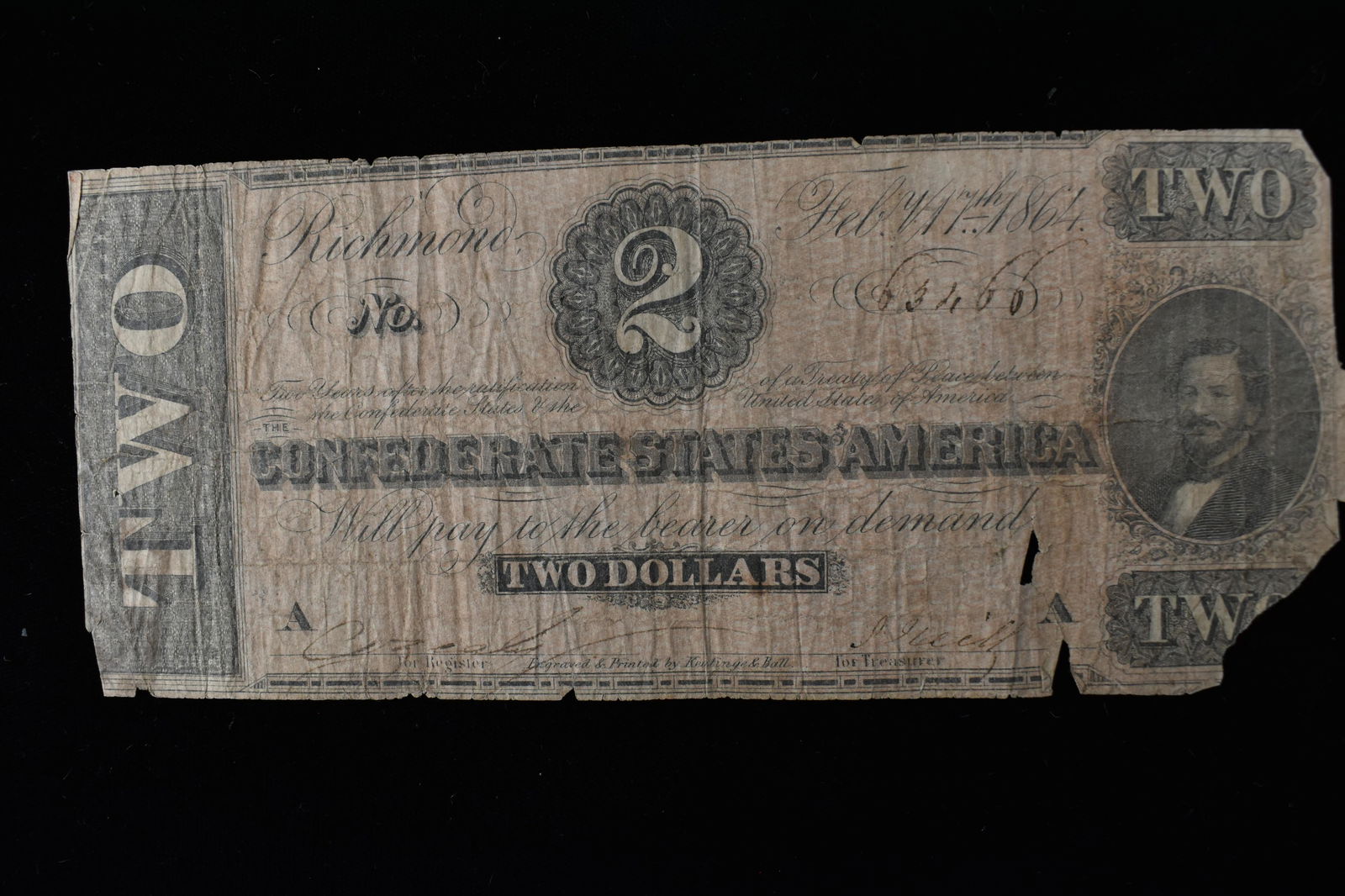 2 Dollar Confederate 1866 Note (1 of 3)