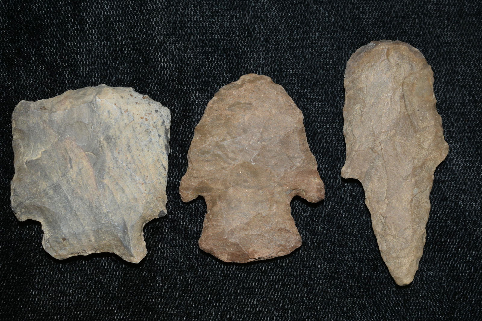 LOT OF 3 LARGE HAFTED SCRAPERS, WELL FLAKED EXAMPLES, (1 of 3)