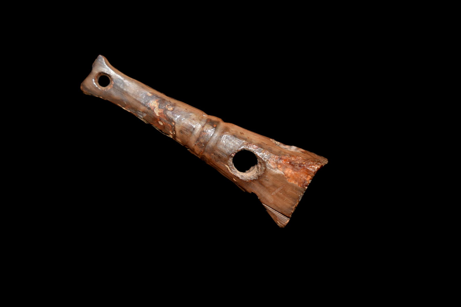 1 1/2" Drilled Bone Alaskan Eskimo Gorget: 1 1/2" Drilled Bone Alaskan Eskimo Gorget, Native American Artifacts