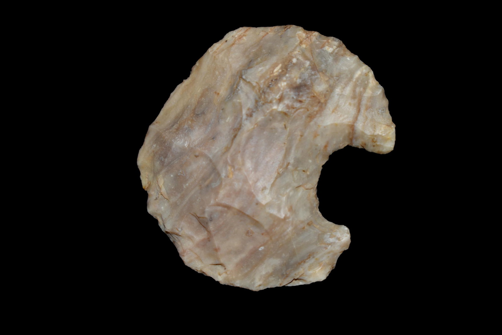 1 1/2" Extremely Rare Flint Cresent found in Sikeston,: 1 1/2" Extremely Rare Flint Cresent found in Sikeston, MO, Ex Jim Cox and Nick Gatses, Native American Artifacts