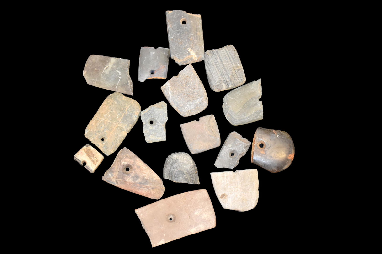 Lot of Broken Gorgets, Native American Artifacts: Lot of Broken Gorgets, Native American Artifacts