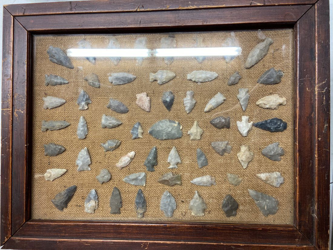 23 3/8" x 18" Frame Containing Arrowheads, Authentic (1 of 7)