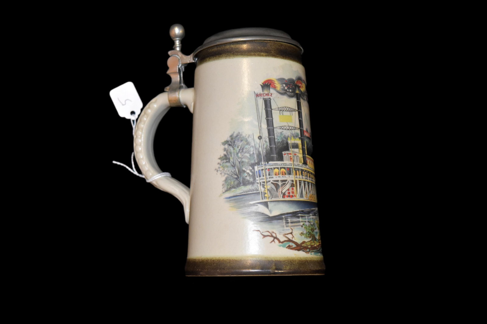 7 1/4" Vintage German Beer Stein with River Boat Scene (1 of 9)