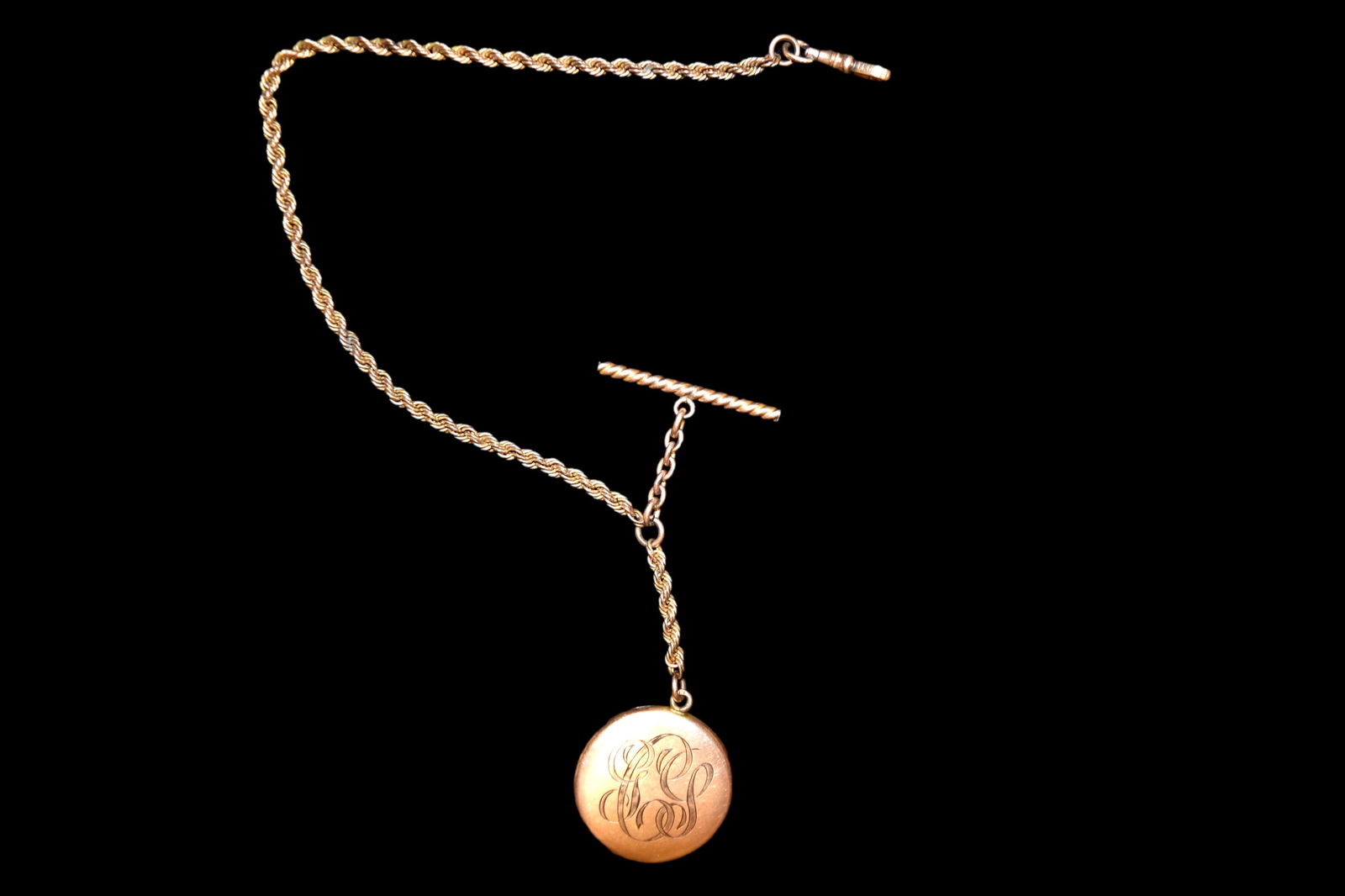 Fancy vintage gold chain picture locket watch fob. (1 of 2)