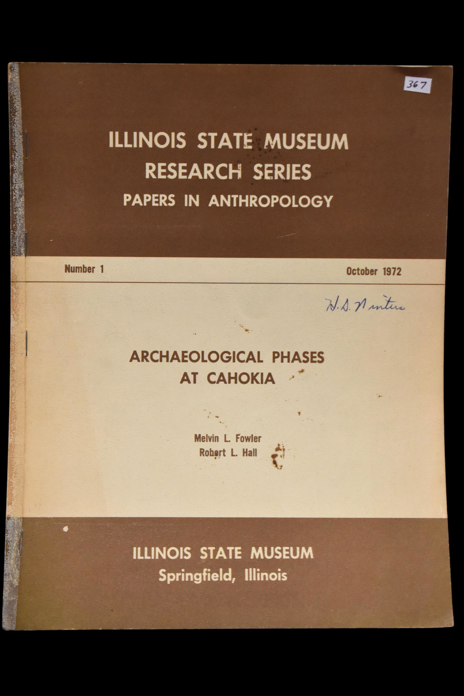 BOOK; ARCHAEOLOGICAL PHASES AT CAHOKIA, 1972, ILLINOIS (1 of 1)
