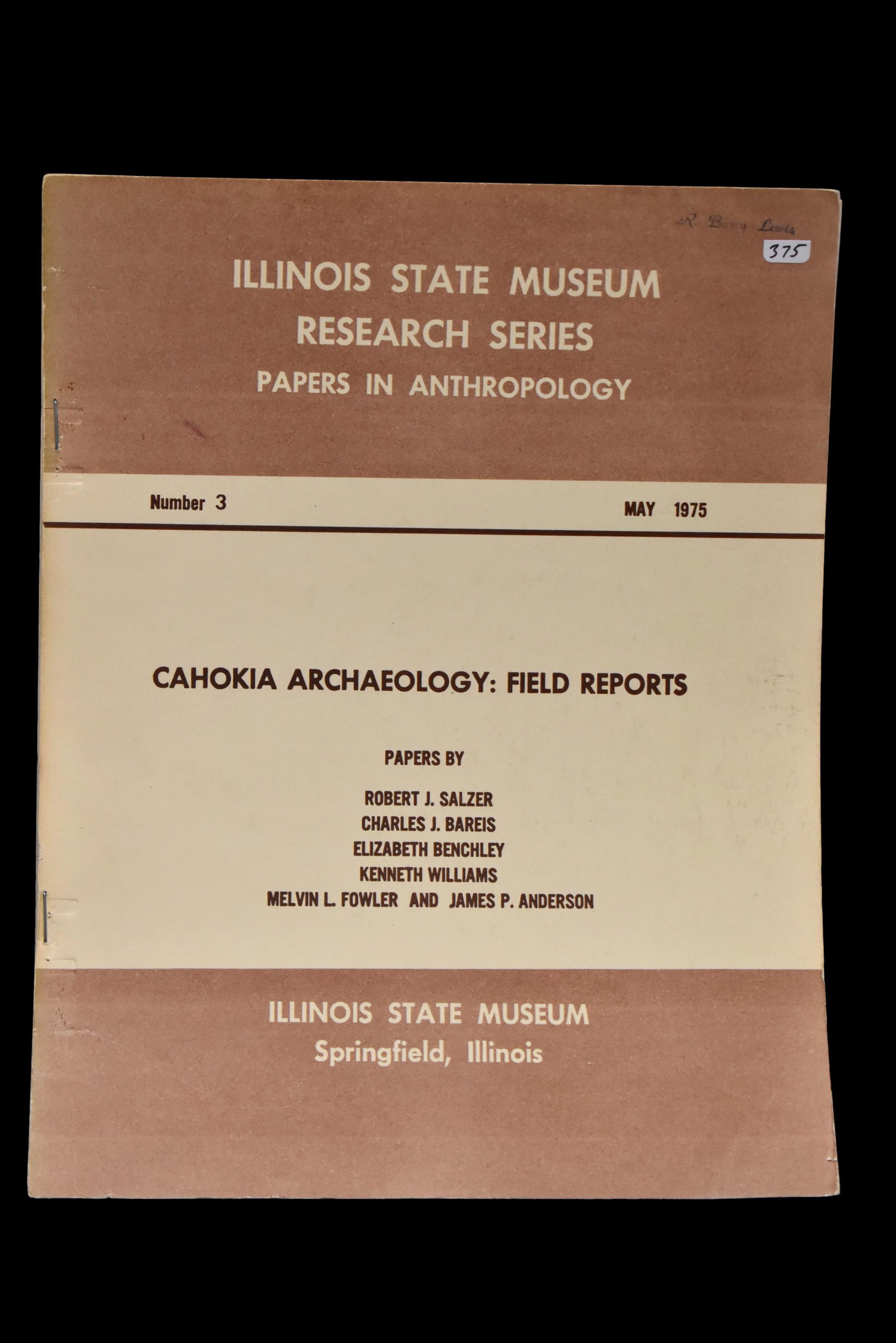 BOOK; CAHOKIA ARCHAEOLOGY FIELD REPORTS, 1975, ILLINOIS (1 of 1)