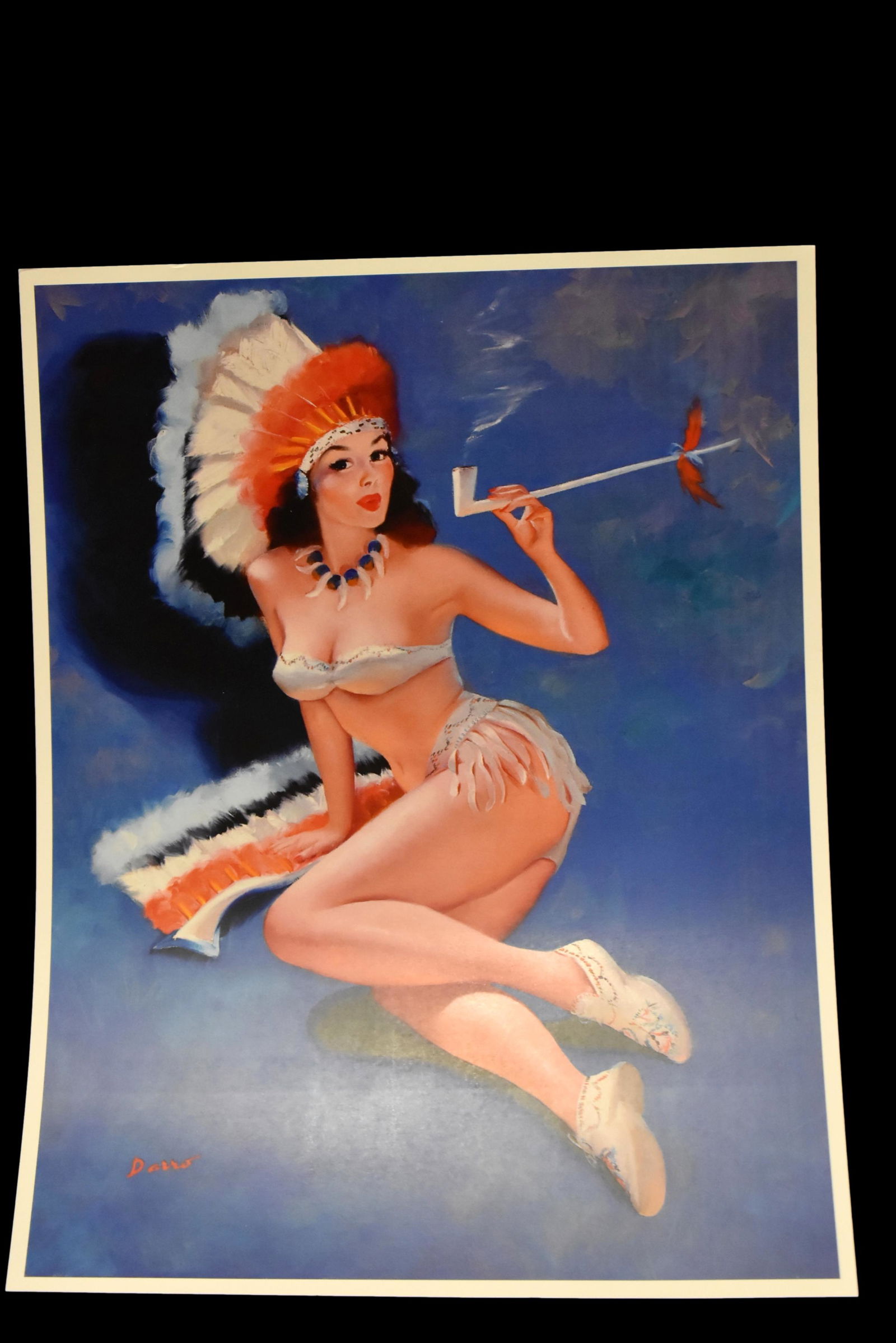 10 1/2" X 14" VINTAGE INDIAN WOMAN SMOKING A PIPE (1 of 2)