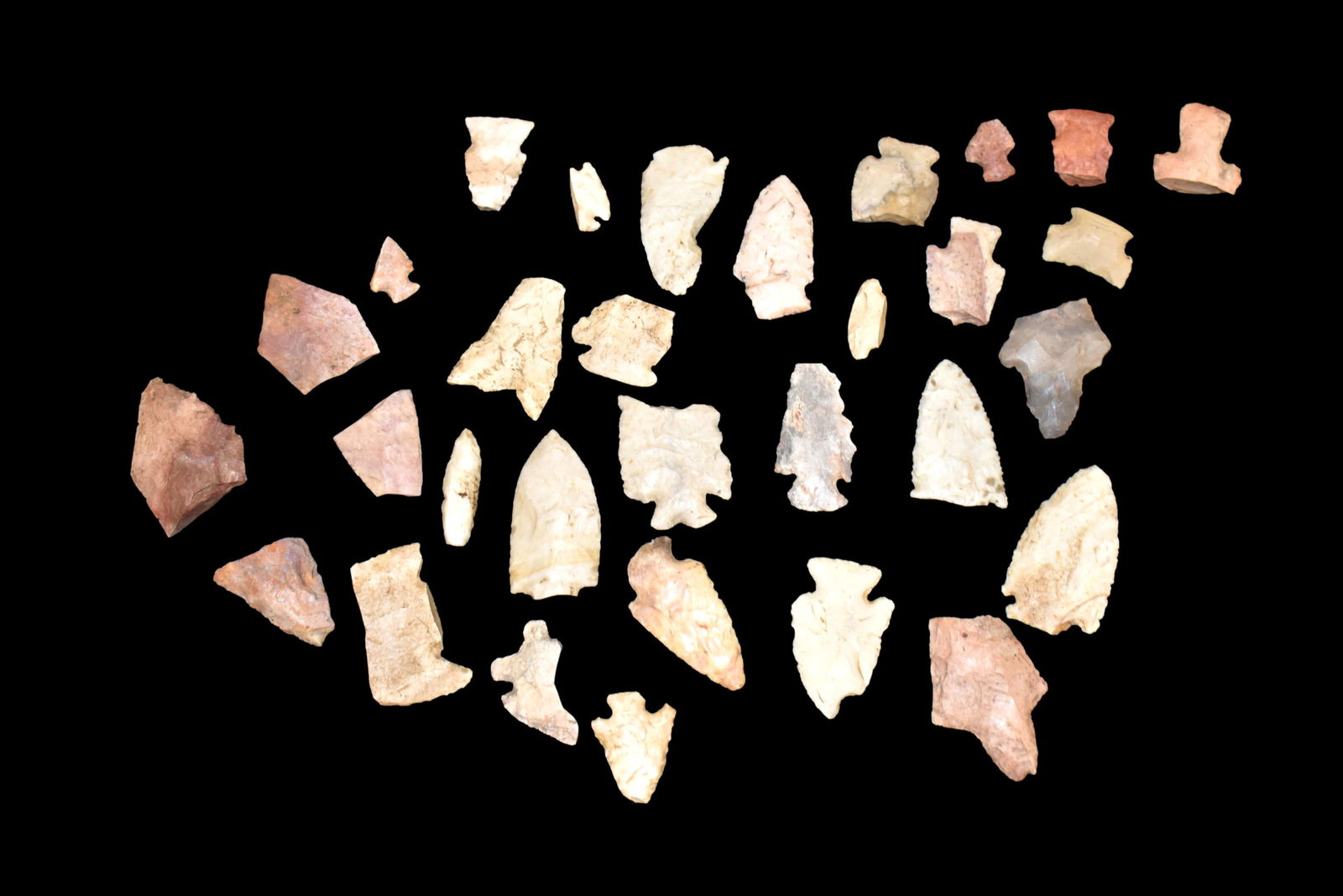 Frame containing 32 heartbreaker Arrowheads. This (1 of 2)