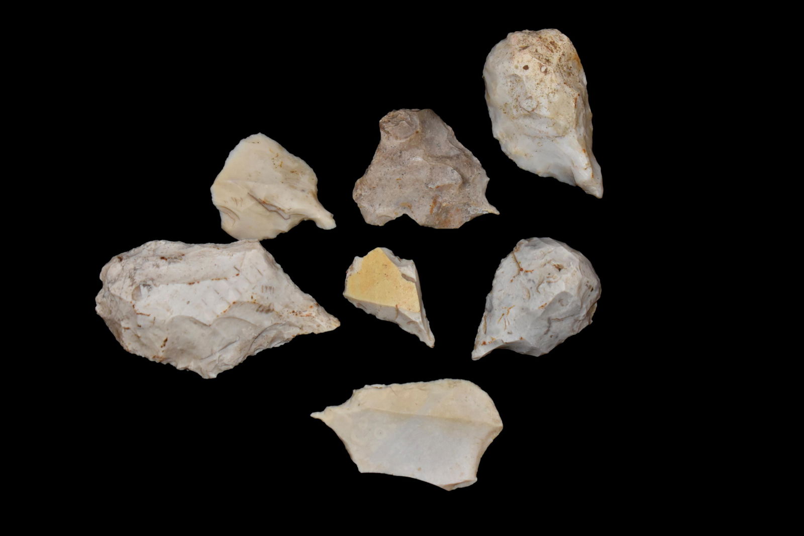 Lot of 7 Flint Tools. This collection contains the (1 of 2)